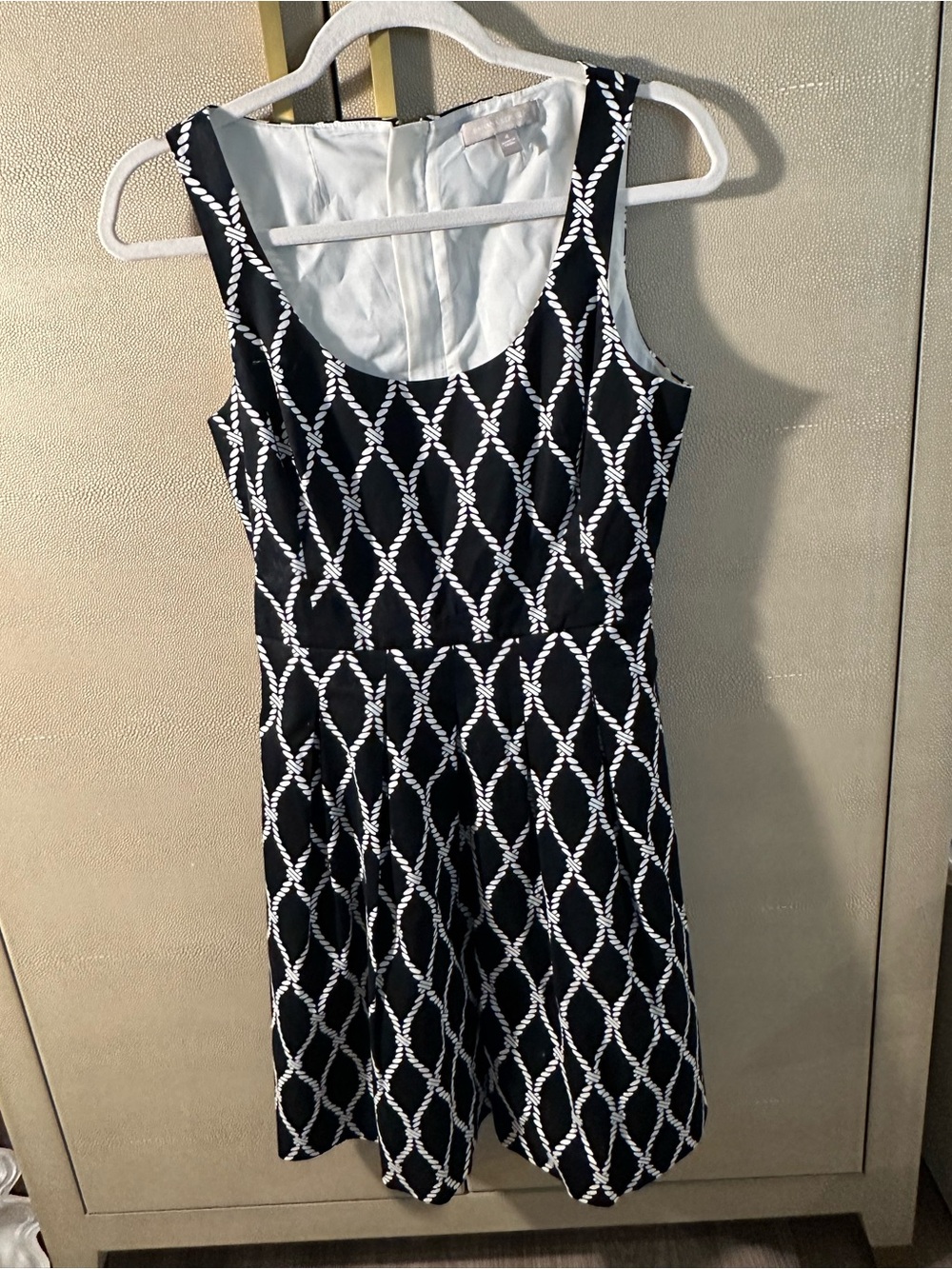 Banana Republic Black Dress with White Lattice Pattern
